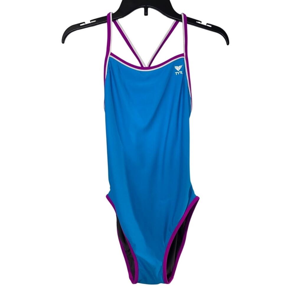 TYR HydraSpan Double Binding Reversible DiamondFit‎ One Piece Swimsuit Gray Blue